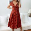 The Best Women Polka Dot Midi Dress Fashion Ladies Boho Short Sleeve V Neck Summer Beach Party Casual Long Sundress Online - Hplify