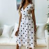 The Best Women Polka Dot Midi Dress Fashion Ladies Boho Short Sleeve V Neck Summer Beach Party Casual Long Sundress Online - Hplify
