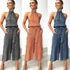 The Best Women Polka Dot Sleeveless Halter Jumpsuit Playsuit Fashion New Ladies Party Summer Loose Wide Leg Romper Trousers Online - Hplify