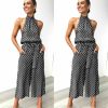 The Best Women Polka Dot Sleeveless Halter Jumpsuit Playsuit Fashion New Ladies Party Summer Loose Wide Leg Romper Trousers Online - Hplify