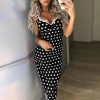The Best Women Polka Dots Strappy Bodycon Maxi Long Dress Summer Ladies V Neck Casual Party Slim Fit Beach Sundress Online - Hplify