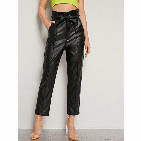 The Best Women PU Leather Pants High Waist Push Up Casual Workout Stretch Skinny Leggings Trousers Bottoms Online - Hplify