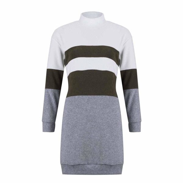 The Best Women Pullover Knitted Dress Casual Turtleneck Patchwork Loose Long Sleeve Basic Dress Autumn Winter Clothes Online - Hplify