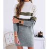 The Best Women Pullover Knitted Dress Casual Turtleneck Patchwork Loose Long Sleeve Basic Dress Autumn Winter Clothes Online - Hplify