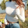 The Best Women Pullover T-Shirt Slim Warm Turtle Neck High Collar Long Sleeve Stretch Bottoming Tops Online - Hplify