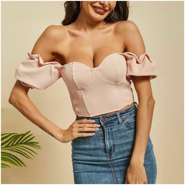 The Best Women Ruffles Square Collar Crop Top Women Blouses Summer Vintage Half Puff Sleeve Ladies Tops Shirts Online - Hplify