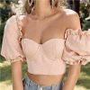 The Best Women Ruffles Square Collar Crop Top Women Blouses Summer Vintage Half Puff Sleeve Ladies Tops Shirts Online - Hplify