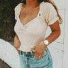 The Best Women See Through Blouse Summer Sexy Mesh Loose Short Sleeve Polka Dots V-Neck Beach Casual Short Shirt Online - Hplify
