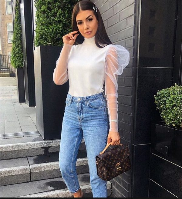 The Best Women See Through Sheer Mesh Tops Fashion Party Club Blouse Tee Tops Summer Casual Solid Crop Top Shirt Online - Hplify