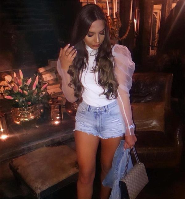 The Best Women See Through Sheer Mesh Tops Fashion Party Club Blouse Tee Tops Summer Casual Solid Crop Top Shirt Online - Hplify