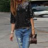 The Best Women Sequins T-shirt New Summer Loose Top Short Sleeve Shirts Ladies Casual Tops T-Shirt Women Black Silver Costume Online - Hplify