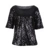The Best Women Sequins T-shirt New Summer Loose Top Short Sleeve Shirts Ladies Casual Tops T-Shirt Women Black Silver Costume Online - Hplify