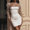 The Best Women Sexy Mesh Sheer Puff Long Sleeve Bodycon Dress Ladies Evening Party Clebwear Slim Fit Formal Mini Dress Online - Hplify