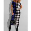 The Best Women Sexy Plaid Bodycon Dress Cotton O-neck Long Sleeve Spring Autumn Casual Slim Jumper Midi Pencil Dress Online - Hplify