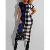 The Best Women Sexy Plaid Bodycon Dress Cotton O-neck Long Sleeve Spring Autumn Casual Slim Jumper Midi Pencil Dress Online - Hplify