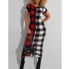 The Best Women Sexy Plaid Bodycon Dress Cotton O-neck Long Sleeve Spring Autumn Casual Slim Jumper Midi Pencil Dress Online - Hplify
