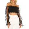 The Best Women Sexy Sheer See-through Long Sleeve Blouse Top Polka Dot Off Shoulder Tops Clubwear Online - Hplify