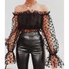 The Best Women Sexy Sheer See-through Long Sleeve Blouse Top Polka Dot Off Shoulder Tops Clubwear Online - Hplify