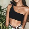 The Best Women Sexy Single Shoulder Knot Swimsuit Backless Solid Short Vest Top Summer Beach Swimwear Beachwear Online - Hplify