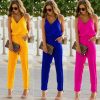 The Best Women Sexy Spaghetti Summer Sleeveless Jumpsuit Strap Wide Legs V-Neck Female Bodycon Jumpsuit Bodysuit Long Pant Trouser Online - Hplify