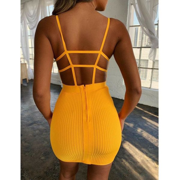 The Best Women Sexy Summer Bandage Bodycon Strappy Dress Ladies Summer Boho Backless Stretchy Package Hip Slim Sundress Online - Hplify