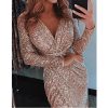 The Best Women Sexy V neck Bodycon Skinny Dress Ladies Long Sleeve Dress Online - Hplify
