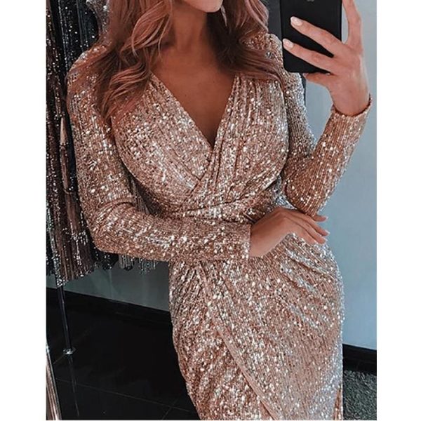 The Best Women Sexy V neck Bodycon Skinny Dress Ladies Long Sleeve Dress Online - Hplify