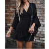 The Best Women Sexy V-Neck High Waist Wrap Mini Dress Ladies Summer Beach Floral Ruffle Dress Sundress Online - Hplify