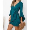 The Best Women Sexy V-Neck High Waist Wrap Mini Dress Ladies Summer Beach Floral Ruffle Dress Sundress Online - Hplify