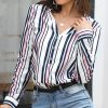 The Best Women Shirts Striped Blouses Office Ladies Long Sleeve Buttons Slim Shirts Tops Online - Hplify