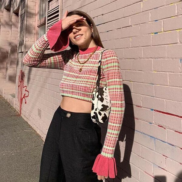 The Best Women Short Tee Shirt Crew Neck Ruffle Long Sleeve Party Crop Tops Ladies Casual Holiday Bandage Wrap Top Shirt Online - Hplify
