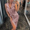 The Best Women Sleeveless Bodycon Dress OL Ladies V-Neck Button Bow Slit Party Cocktail Club Sundress Online - Hplify