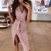 The Best Women Sleeveless Bodycon Dress OL Ladies V-Neck Button Bow Slit Party Cocktail Club Sundress Online - Hplify