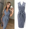 The Best Women Sleeveless Bodycon Dress OL Ladies V-Neck Button Bow Slit Party Cocktail Club Sundress Online - Hplify