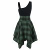 The Best Women Sleeveless Cold Shoulder Cross Lace Up Plaid Asymmetrical Dress Online - Source Silk