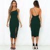 The Best Women Sleeveless Split Bodycon Dress Ladies Summer Casual Spaghetti Strap Evening Party Beach Dresses Sundress Online - Hplify