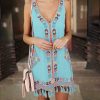The Best Women Sleeveless V Neck Summer Boho Floral Casual Loose Beach Small Mini Dress Sundress Online - Hplify