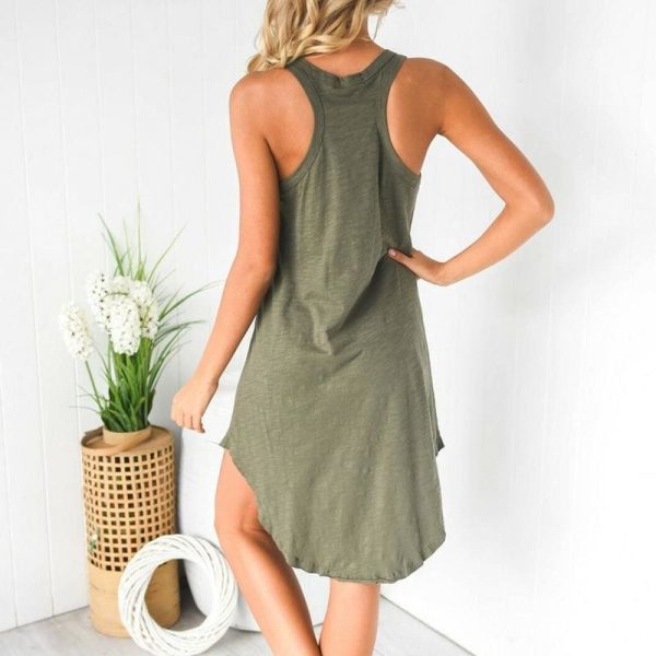The Best Women Sleeveless Vest Dress Ladies O-Neck Solid Casual Summer Beach Loose Mini Sundress Online - Hplify