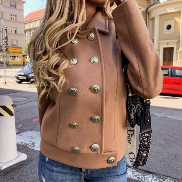 women slim fit double breasted jacket coat autumn short jacket fashion solid khaki streetwear casual outwear jackets - Hplify