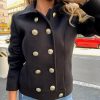women slim fit double breasted jacket coat autumn short jacket fashion solid khaki streetwear casual outwear jackets - Hplify