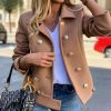 women slim fit double breasted jacket coat autumn short jacket fashion solid khaki streetwear casual outwear jackets - Hplify