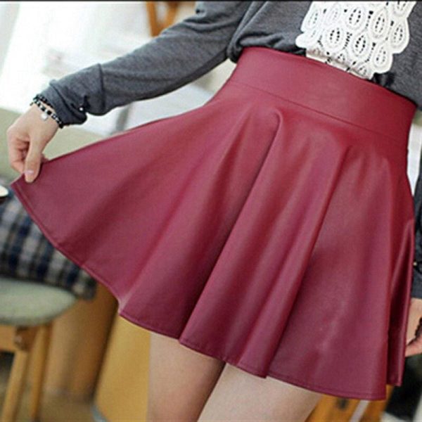 The Best Women Slim PU Skirt High Waist Short Mini Skirt Pleated Party Faux Leather Skirts Online - Hplify