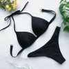 The Best Women Solid Triangle Bikini Sets Padded Bra Tops Thong Bottoms Swimwear Online - Hplify