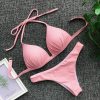 The Best Women Solid Triangle Bikini Sets Padded Bra Tops Thong Bottoms Swimwear Online - Hplify