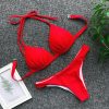 The Best Women Solid Triangle Bikini Sets Padded Bra Tops Thong Bottoms Swimwear Online - Hplify