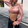The Best Women Square Neck Crop Tops Ladies Casual Long Sleeve Stretch Shirt Autumn Holiday Blouse Tee shirt Online - Hplify