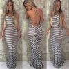 The Best Women Strappy Striped Bodycon Long Maxi Dress Summer BOHO Sleveless Backless Evening Party Beach Dresses Sundress Online - Hplify