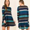 The Best Women Stripe Mini Dress Round Neck Long Sleeve Ladies Casual Loose Tunic Pocket Short Dress Online - Hplify