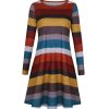 The Best Women Stripe Mini Dress Round Neck Long Sleeve Ladies Casual Loose Tunic Pocket Short Dress Online - Hplify