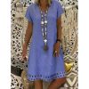 The Best Women Summer Boho Short Sleeve Dress Solid V Neck Beach Loose Tops Dresses Online - Hplify